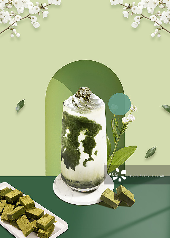 春季抹茶巧克力甜点海报图片素材