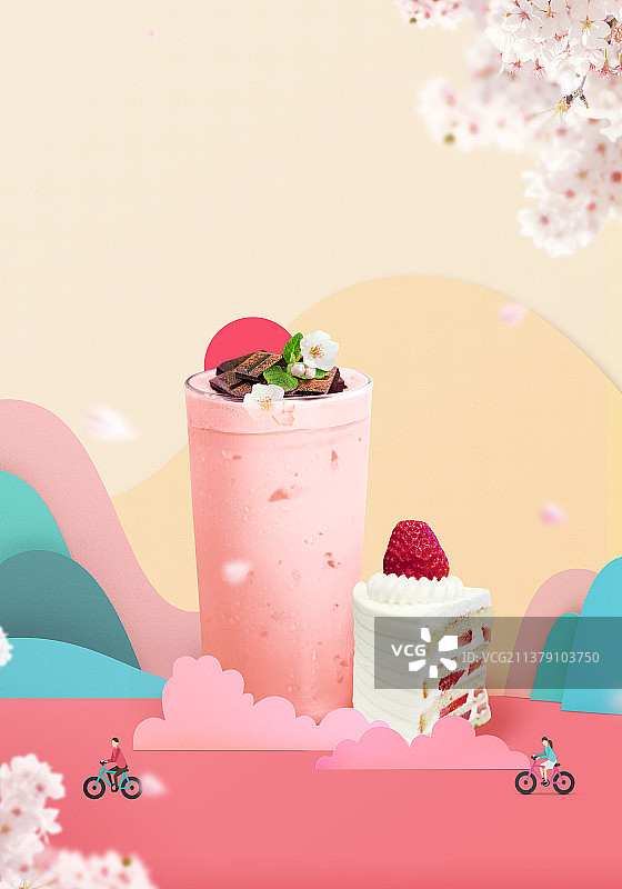 春季甜点海报，草莓饮品图片素材