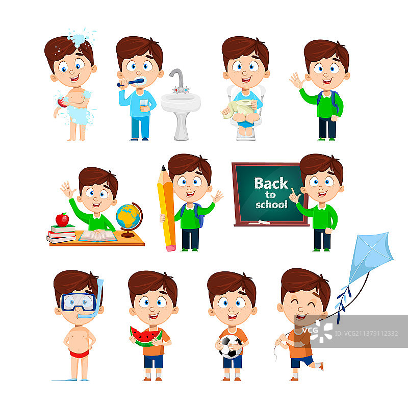 可爱男孩的11种姿势图片素材