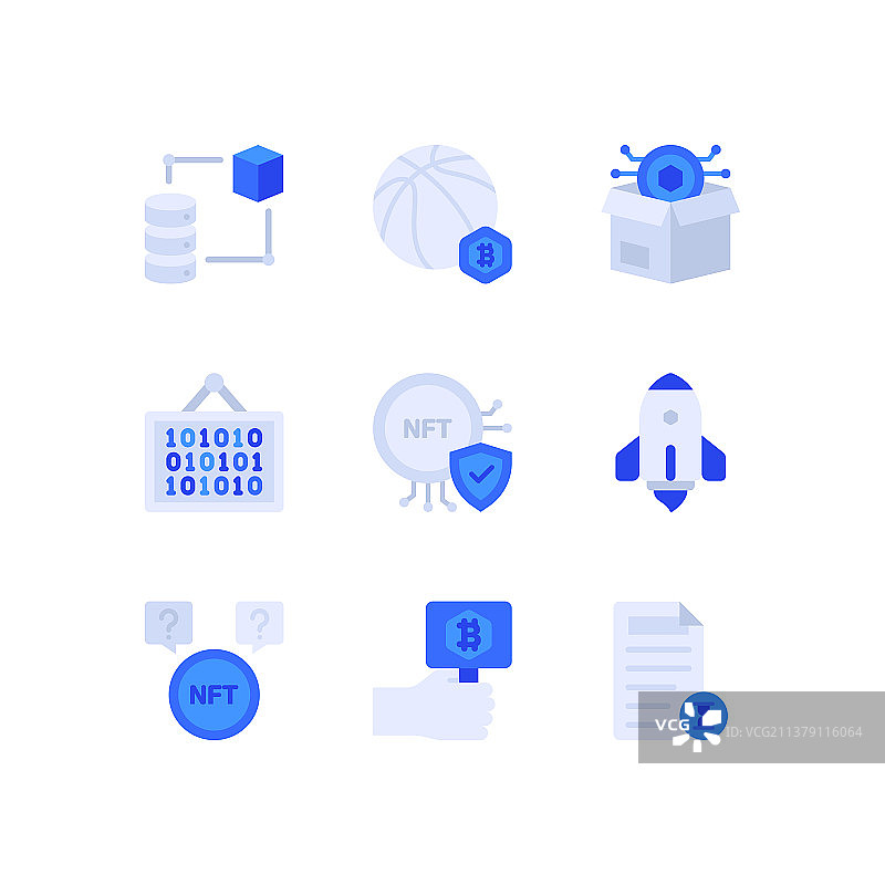 区块链与NFT非同质化代币数字资产矢量图标系列图片素材