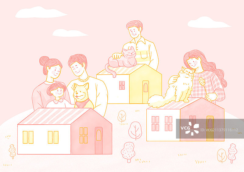 彩色铅笔绘制的幸福家庭图片素材