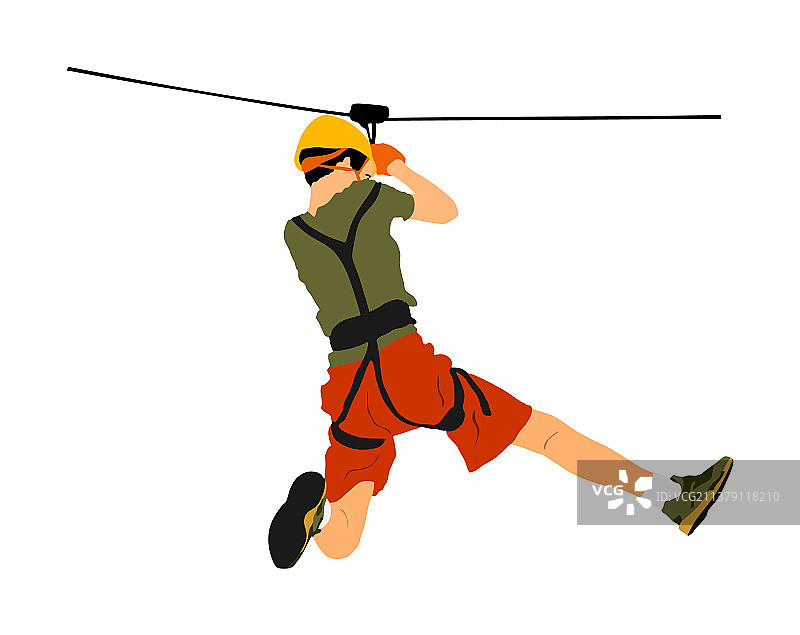 极限运动员在冒险公园玩高空滑索图片素材