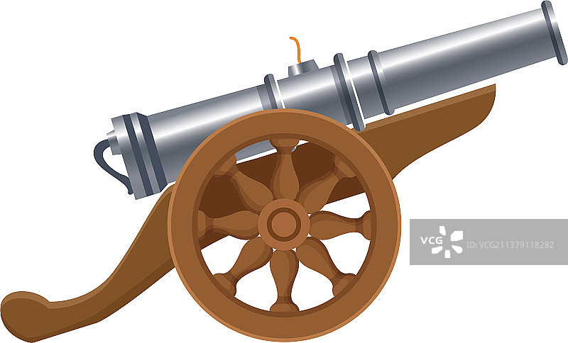 带轮子的古董加农炮武器卡通图片素材