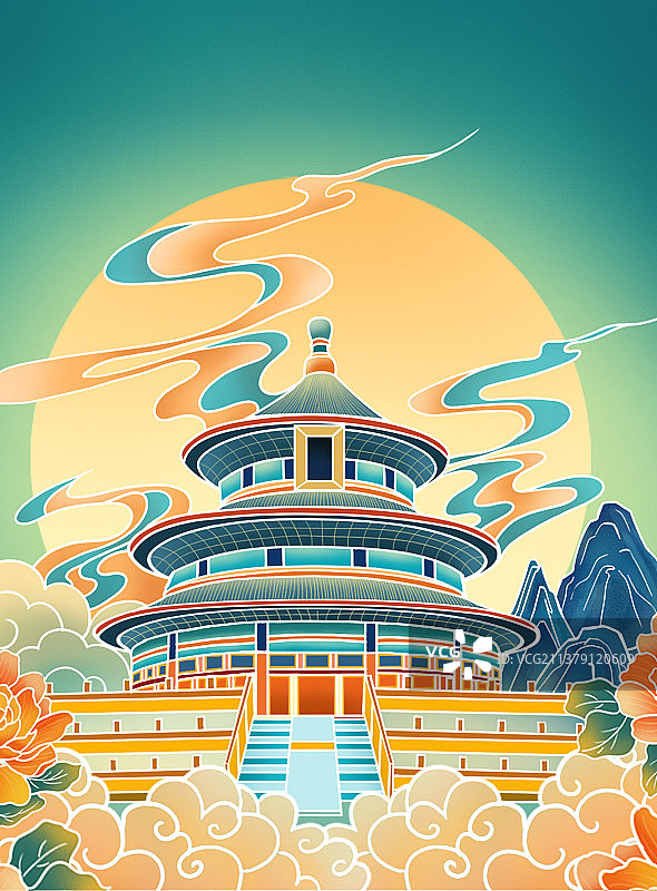 祈年殿建筑国潮插画图片素材