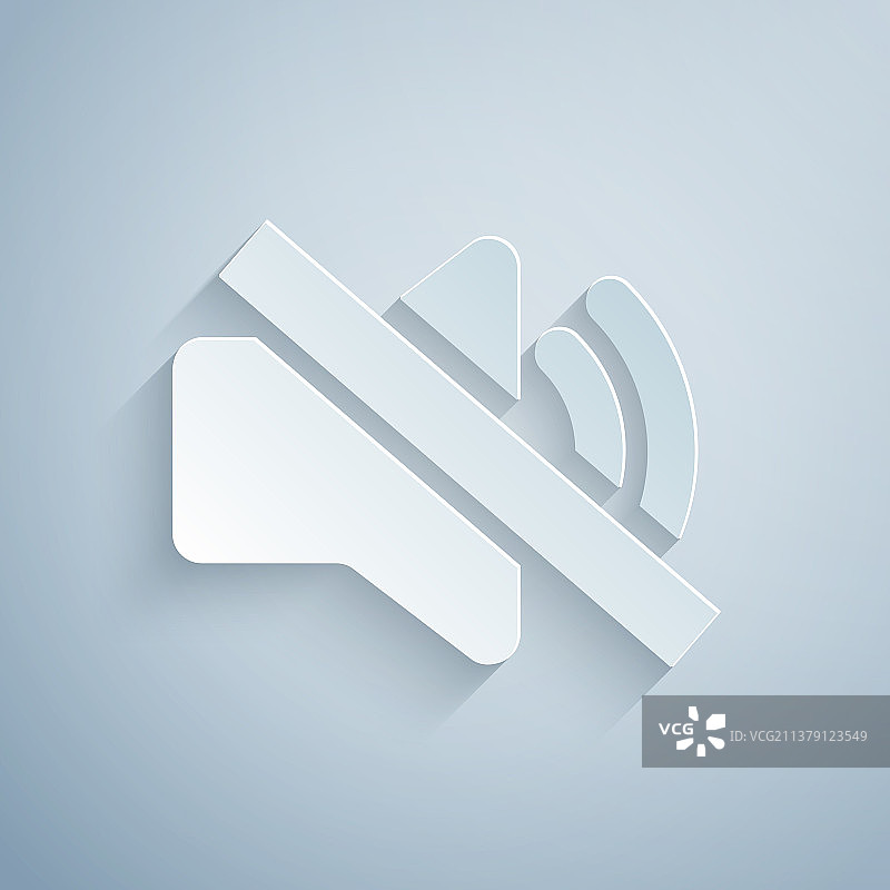 灰色背景上的剪纸扬声器静音图标图片素材