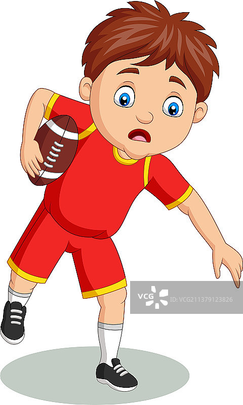 打橄榄球的卡通小男孩图片素材