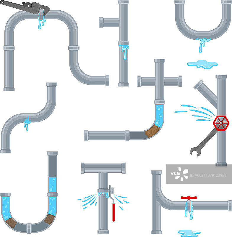 需要维修的输水管道套装图片素材