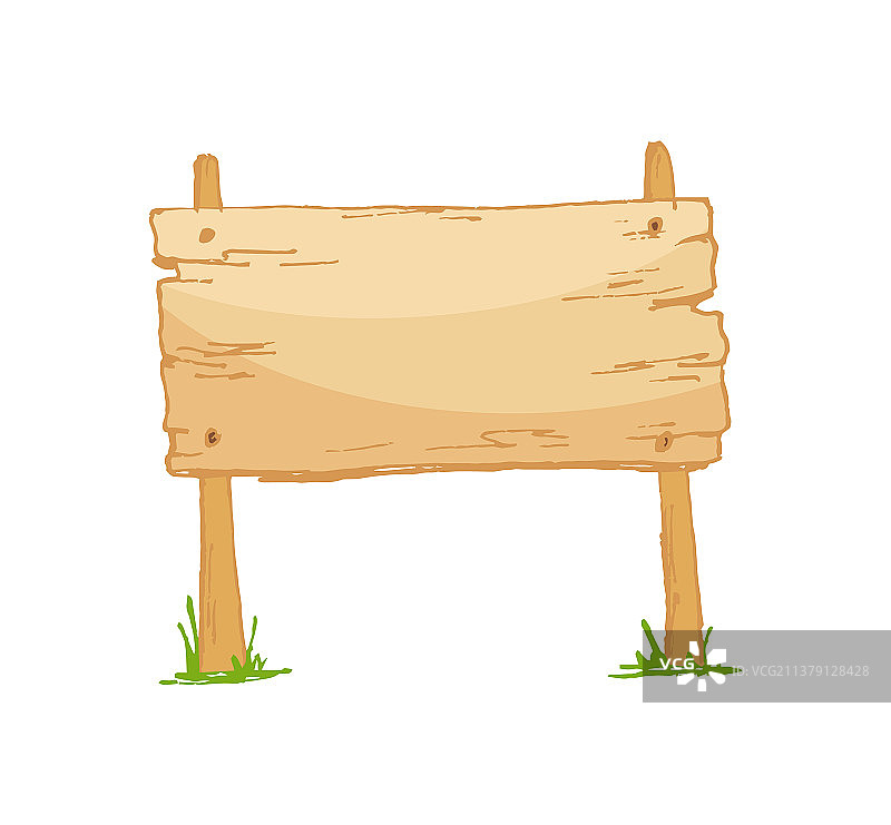 带草地的旧木制卡通空白标牌图片素材