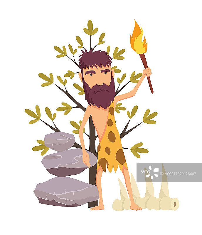 手持火炬的石器时代卡通人图片素材