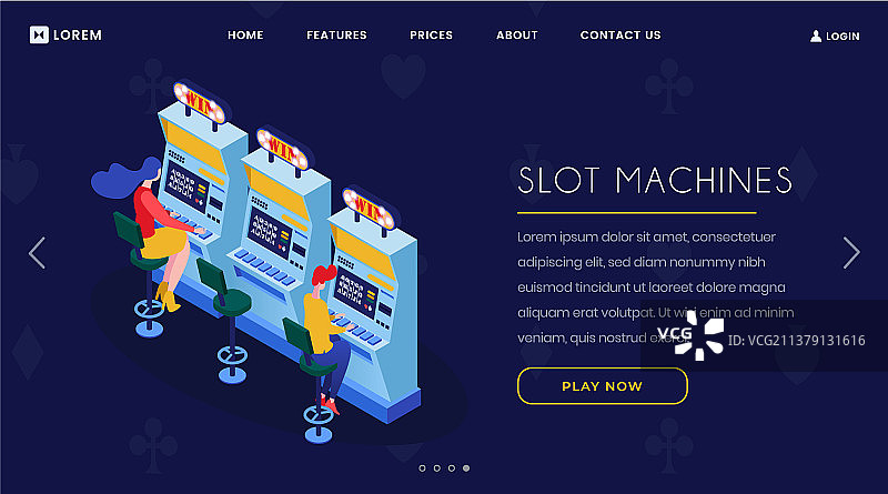 2.5D赌场老虎机等距着陆页图片素材