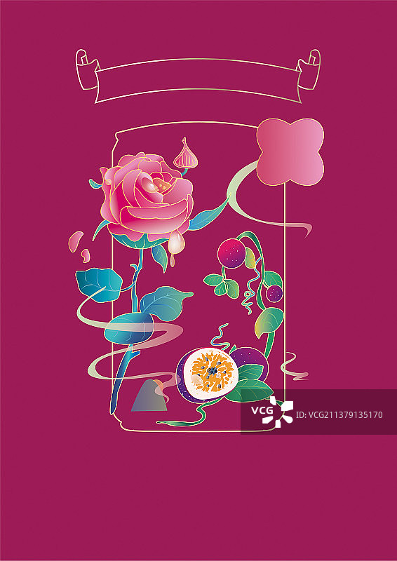 国潮玫瑰百香果插画图片素材