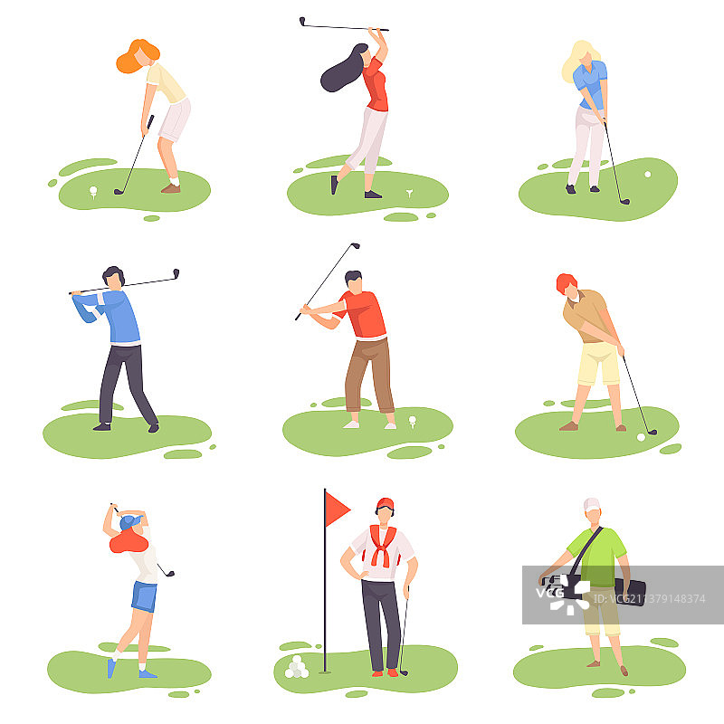 人们打高尔夫球，男女高尔夫球手图片素材