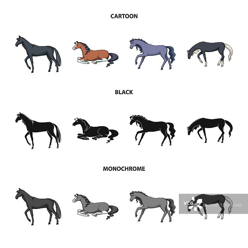 孤立的品种和马术图标集图片素材