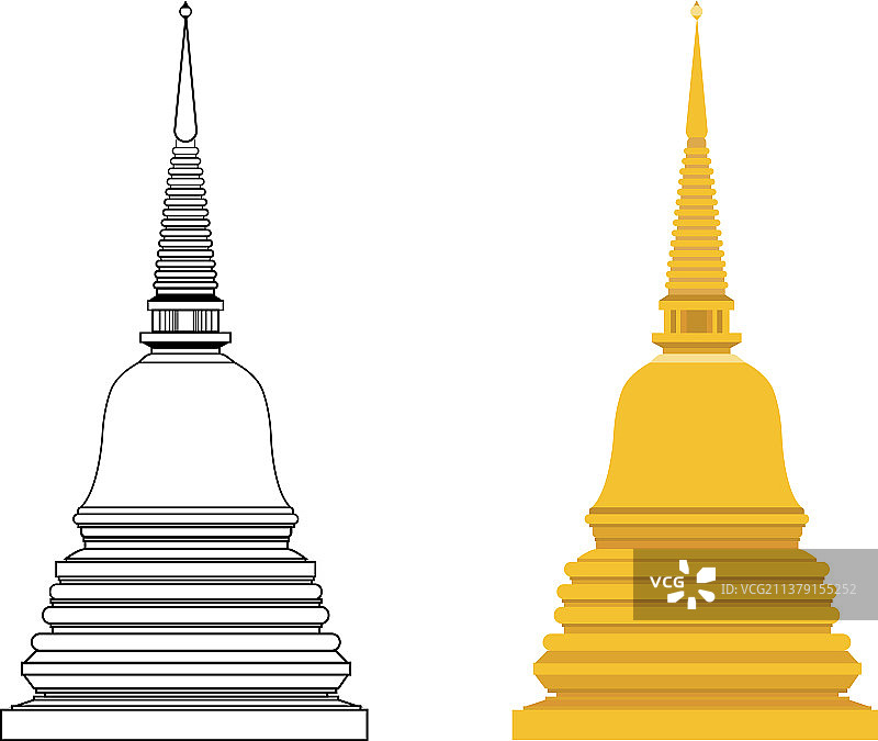 金色宝塔轮廓扁平风格图片素材