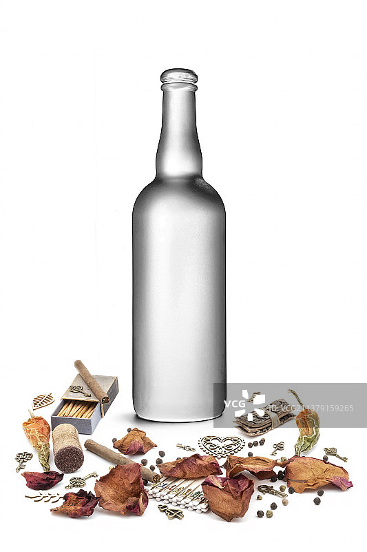 白色背景上的瓶子特写图片素材