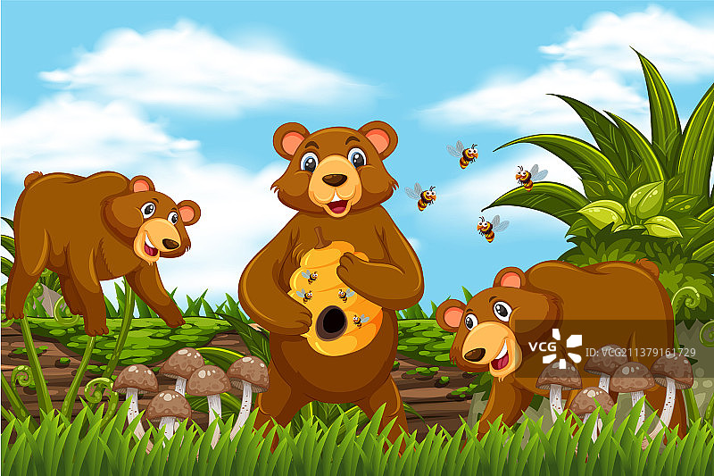 丛林场景中的蜂蜜熊图片素材