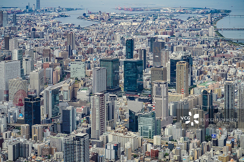 从天空俯瞰的大阪城市景观图片素材
