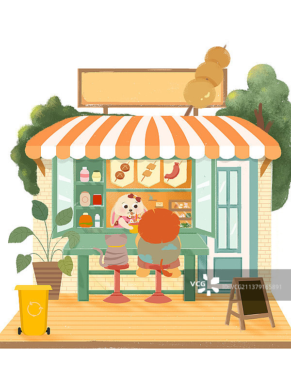 森林动物串串屋手绘图片素材