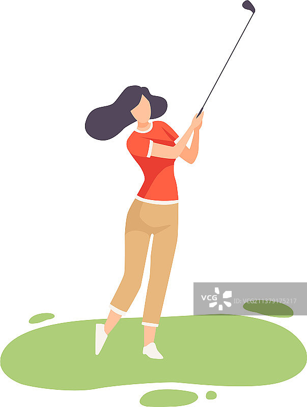 打高尔夫球的年轻黑发女子图片素材