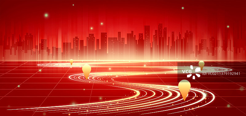 中国城市插画建筑科技概念抽象背景图片素材