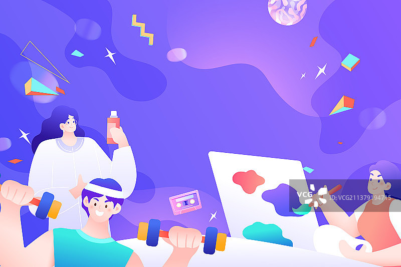 卡通夏季居家酒店租房买房公寓房地产购物电商促销优惠网购青年节运动兴趣学生消费送礼出游渐变矢量插画图片素材