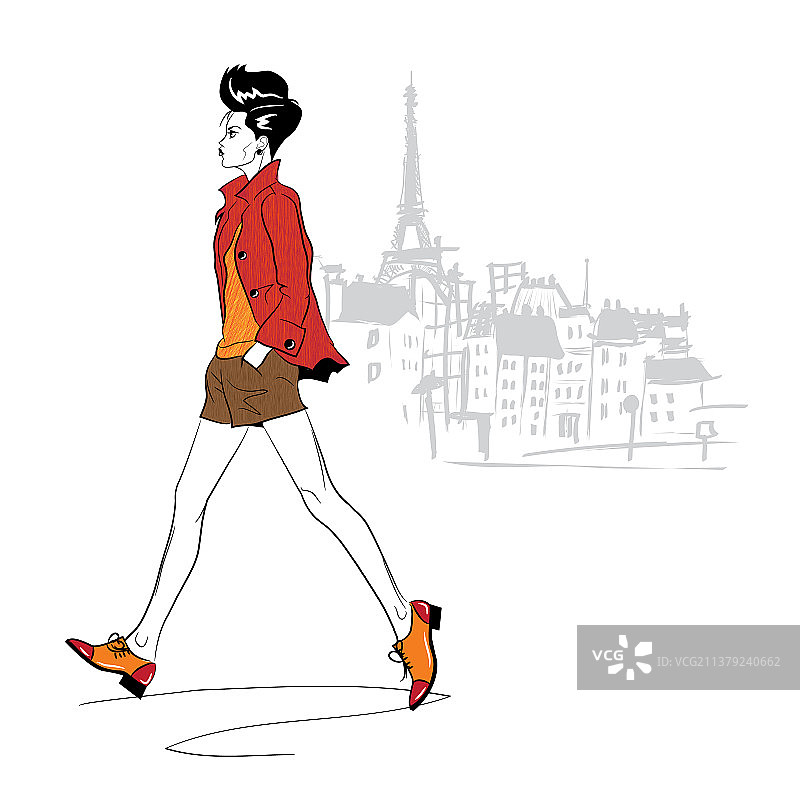 白色背景上的素描风格时尚女孩图片素材