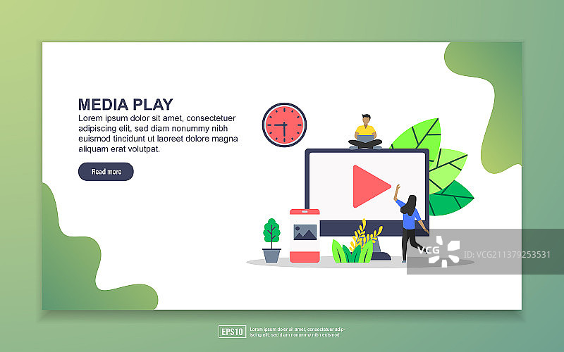 媒体播放现代扁平风格着陆页模板图片素材