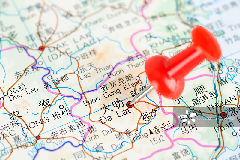 越南城市大叻在地图上的位置图片素材