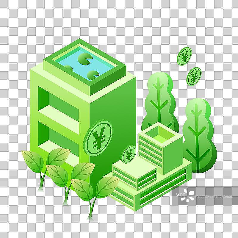 绿色植物城市建筑2.5D元素图片素材