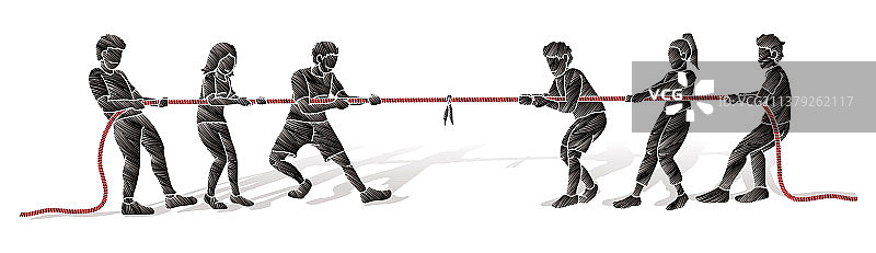 儿童拔河比赛卡通图图片素材