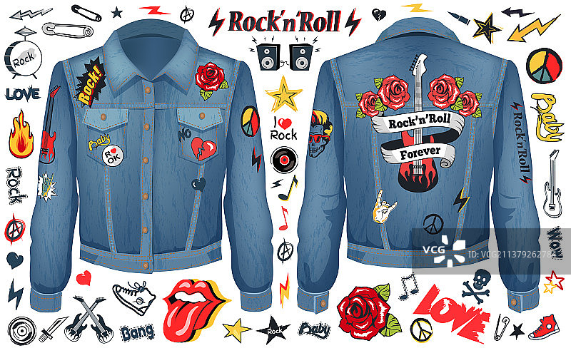 摇滚风牛仔夹克色彩概念图片素材