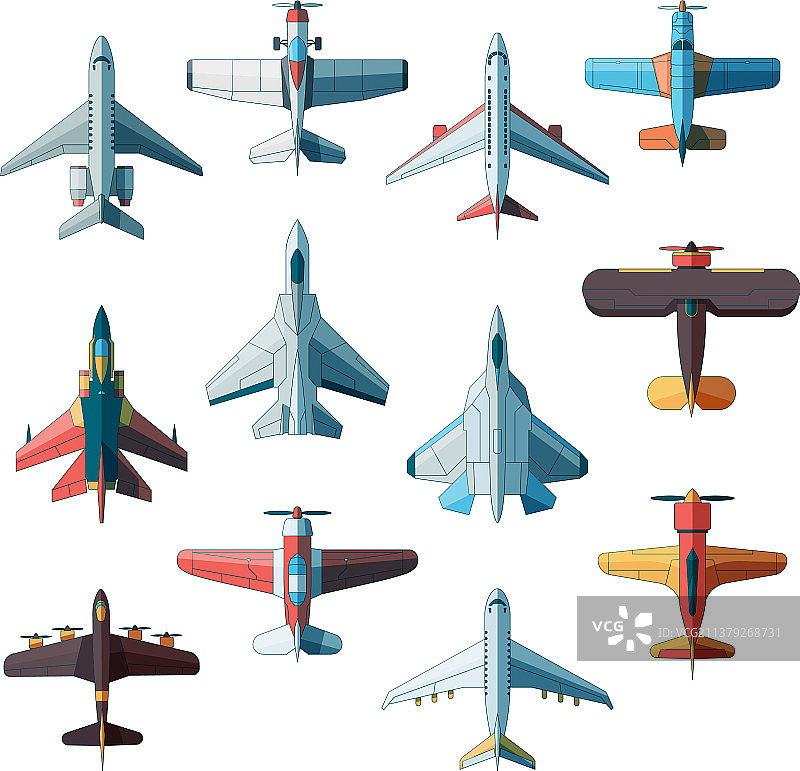 飞机俯视图：喷气式军用飞机图片素材