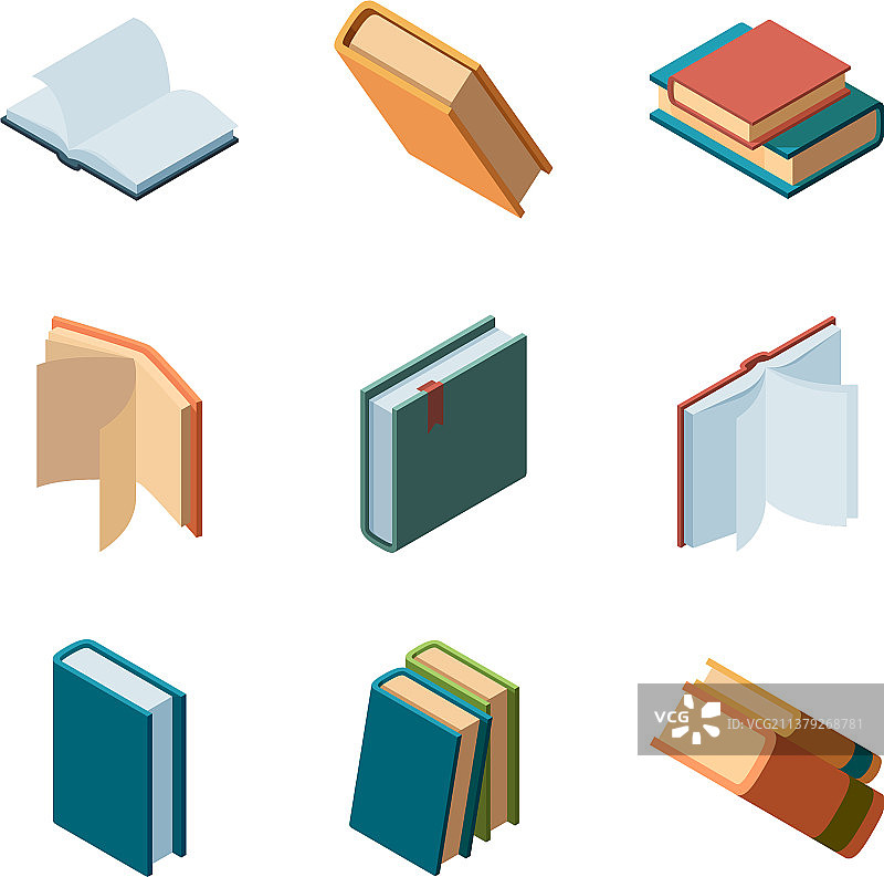 2.5D书籍、日记本、打开和关闭的杂志图片素材