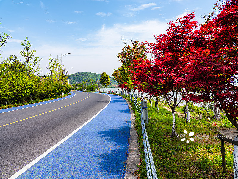春天太湖湖滨公路交通汽车广告背景图片素材
