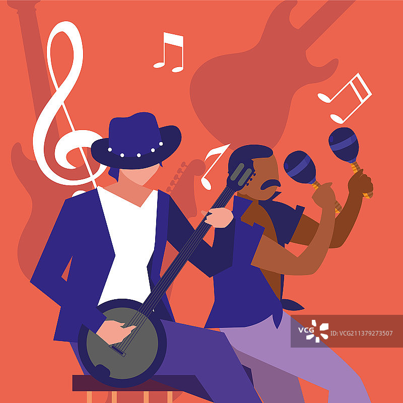 两位男性音乐家演奏乐器图片素材