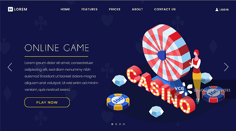 在线娱乐场游戏2.5D着陆页图片素材