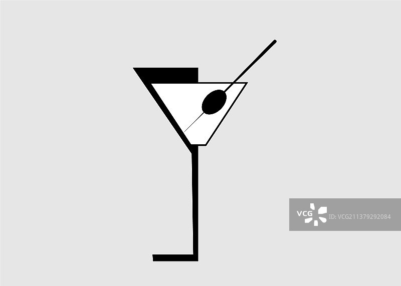 带有橄榄的马提尼鸡尾酒杯，用于菜单封面图片素材