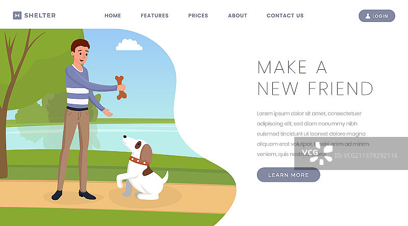 宠物狗收容所着陆页模板图片素材