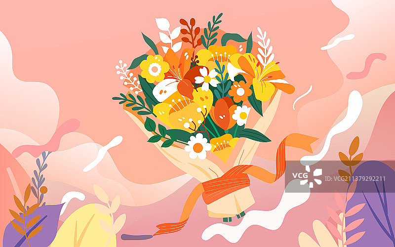 520情人节花束插画浪漫爱情鲜花矢量素材图片素材