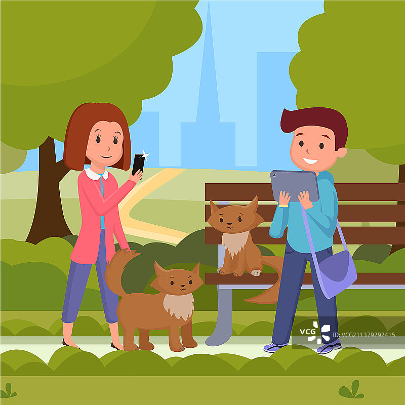 城市公园里的扁平风格女人图片素材