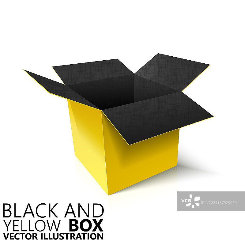 黑色和黄色打开的3D盒子图片素材