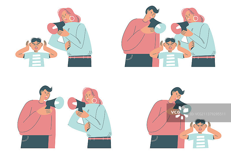 家庭冲突场景扁平化图片素材