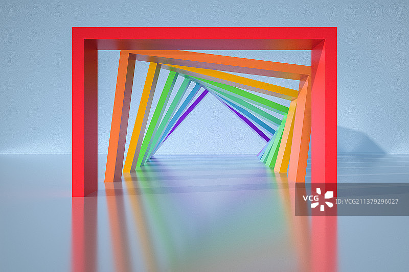 3D渲染抽象光洁地面地板和背景墙造型图片素材