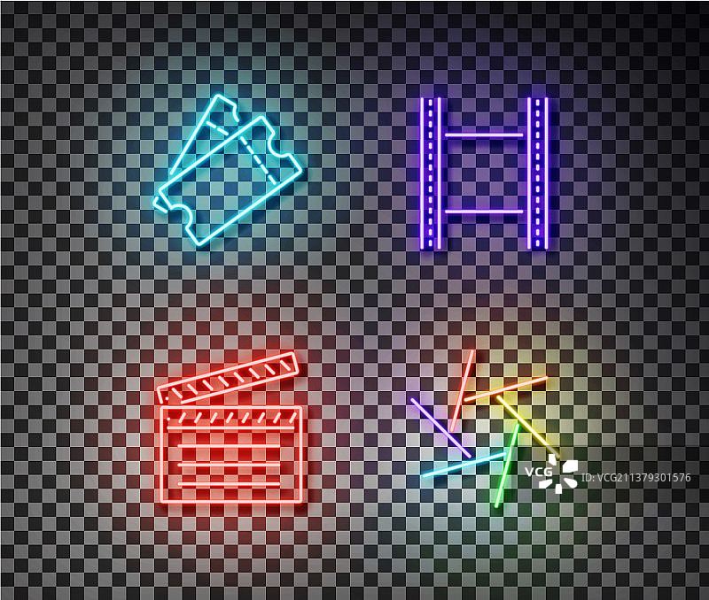 霓虹灯电影票胶带夹相机快门标志图片素材