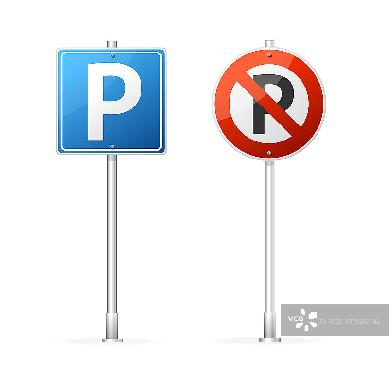 逼真3D禁止停车和停车道路标志图片素材