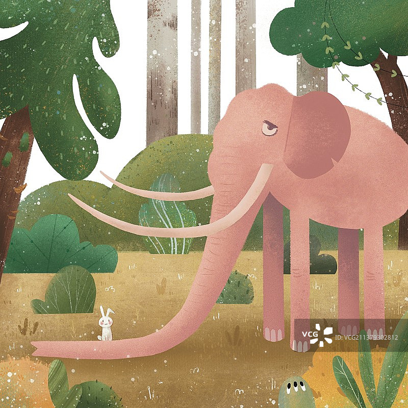 插画夏至森林大象可爱清新儿童手绘温馨图片素材
