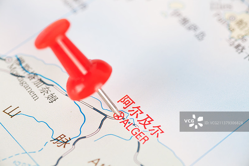 地图上标注的阿尔及利亚首都阿尔及尔图片素材