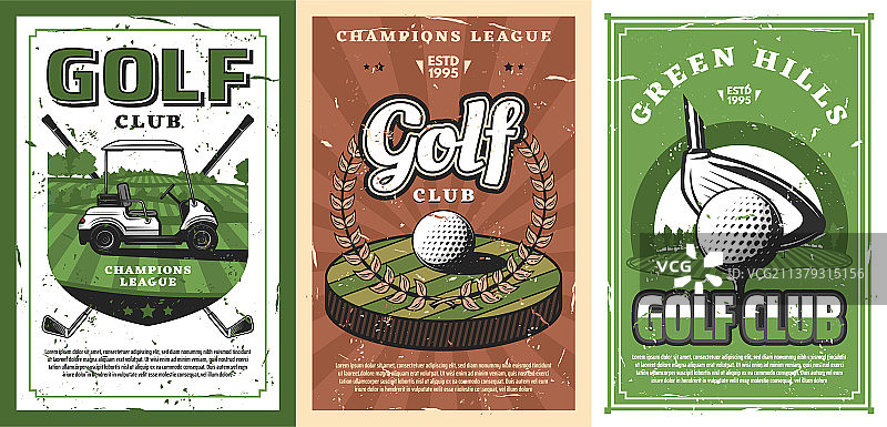 球场绿地上的高尔夫球杆、球和球车图片素材