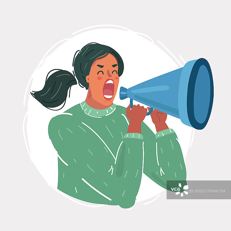 女人用扩音器喊话图片素材