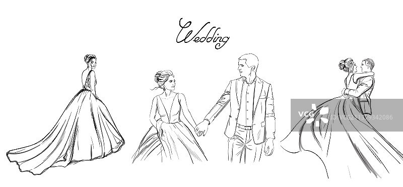 新娘婚礼情侣线条艺术设定图片素材